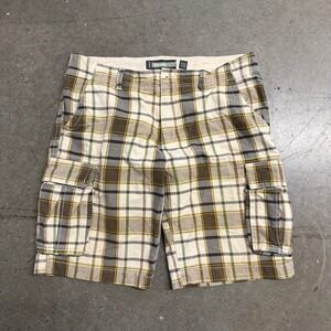 Old Navy Mens Plaid Cargo Shorts Size 38 Brown Green Cream Casual Summer 2543